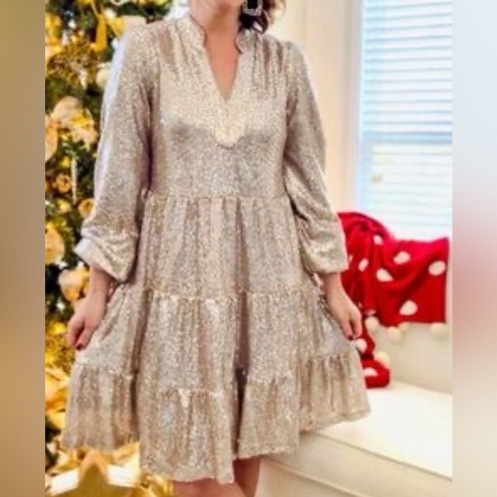 Crown & Ivy Sequin Embellished Tiered Dress